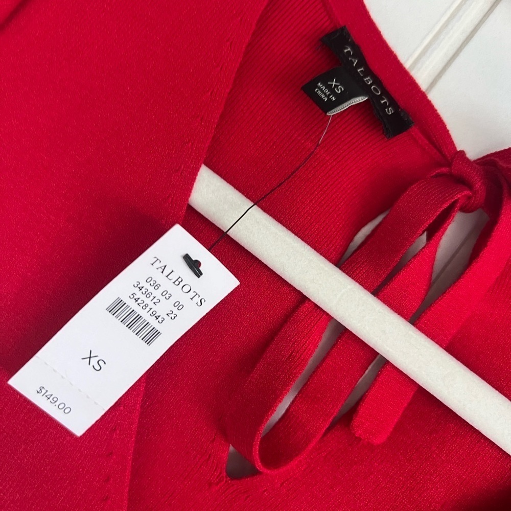 Talbots Size XS Red Pleated Flutter Sleeve Fit and Flare Knit Dress NEW! - Picture 4 of 6